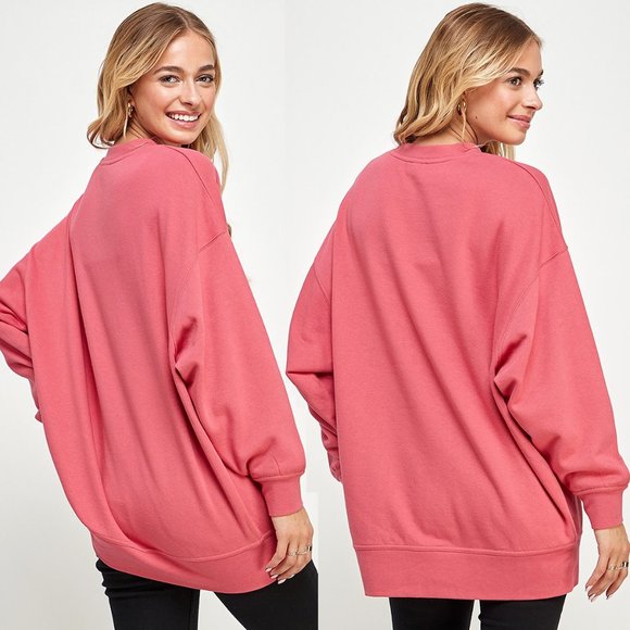 NEW Reflex Soft Longline Tunic Oversize Fleece Lined Crew Neck Sweatshirt Top - Picture 6 of 10
